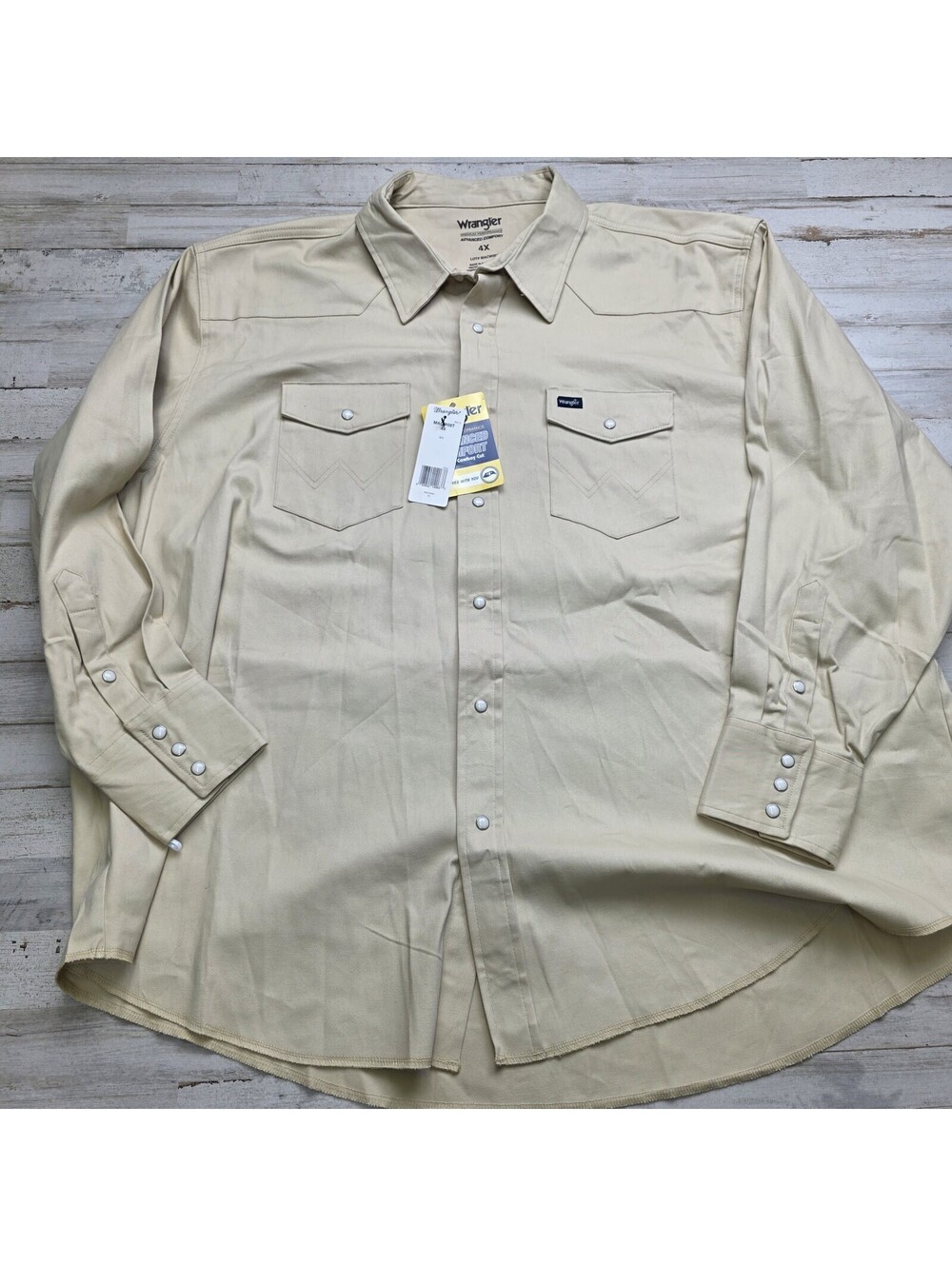 Wrangler Premium Advanced Comfort 4X Big Beige Pearl Snap Button Shirt NWT 4xl